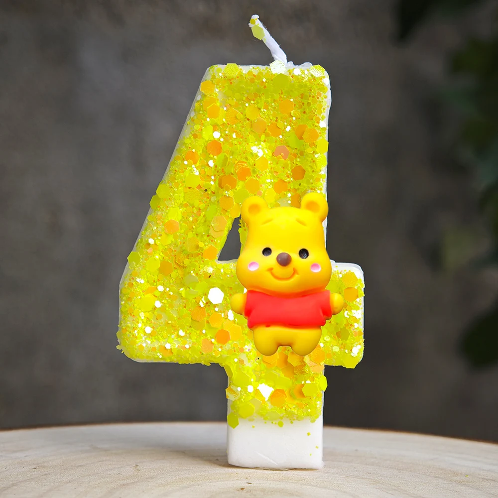 Lilin Winnie The Pooh yang Lucu Tema Pesta Angka 0-9 Dekorasi Kue Ulang Tahun Anak-Anak Dekorasi Baby Shower untuk Perlengkapan Pesta