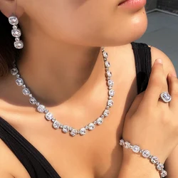 CWWZircons 4Pcs Square Cubic Zirconia Paved Women Wedding Party Necklace Earring Bracelet Rings Bridal Costume Jewelry Sets T671