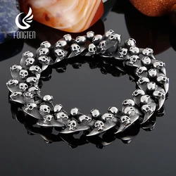 Fongten 21cm Skull Bracelets For Men Stainless Steel Chian Wristband Male Bangle Bracelets Gothic Skeleton Silver Color Jewelry