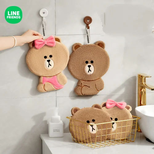라인 프렌즈 만화 다크 브라운 인형 핸드 타올, 걸이식 타입, 귀여운 코니, 물 흡수 스카프, 카와이 주방 걸레, 빠른 건조  Best5