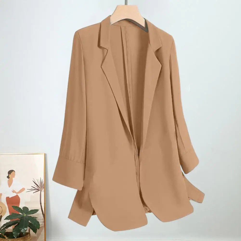 Manteau Imbibé Fin pour Femme, Veste à Revers, Élégant, Manches Trois-Quarts, Solide, Document At Fit, Ouvert Devant