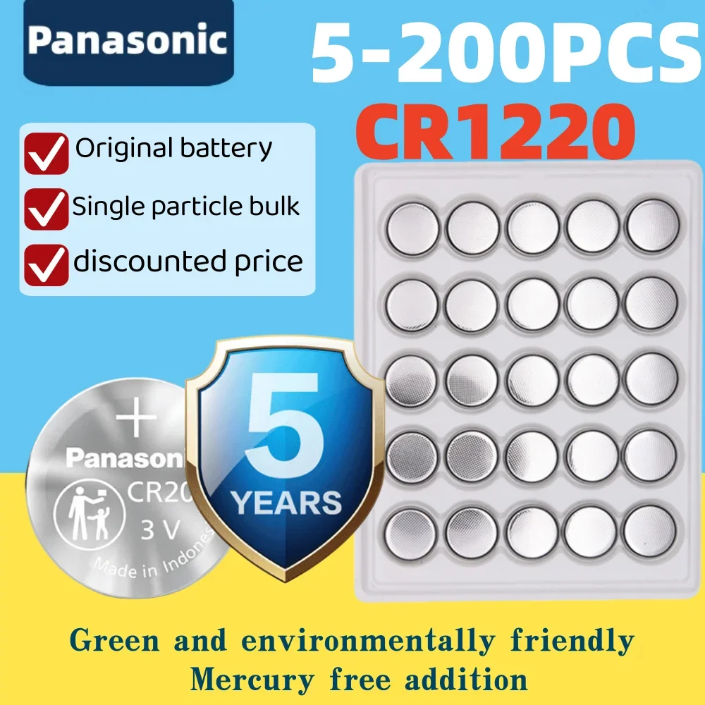 

5-200PCS Panasonic CR1220 CR 1220 3V Lithium Battery for Watch Calculator Clock Remote Control Toys Button Coins Cell