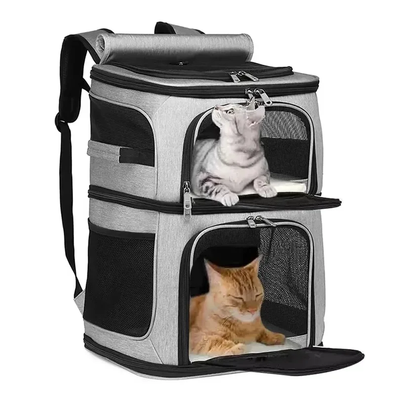 

New Double Layer Pet Backpack Oxford Cloth Portable Large Capacity Carrier Bag Can Accommodate Two Cat Outdoor Travel Cat Bag