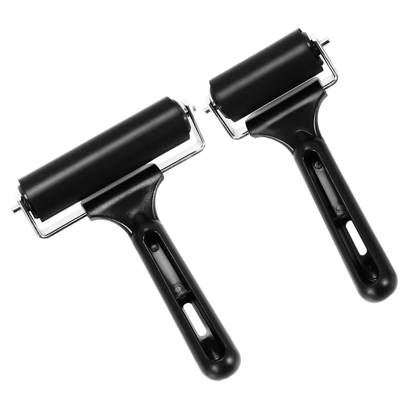 Rubberen rol, set van 2 (6 en 10 cm), inktbrayer-roller, perfect voor drukwerk, behang, blokdrukstempelen