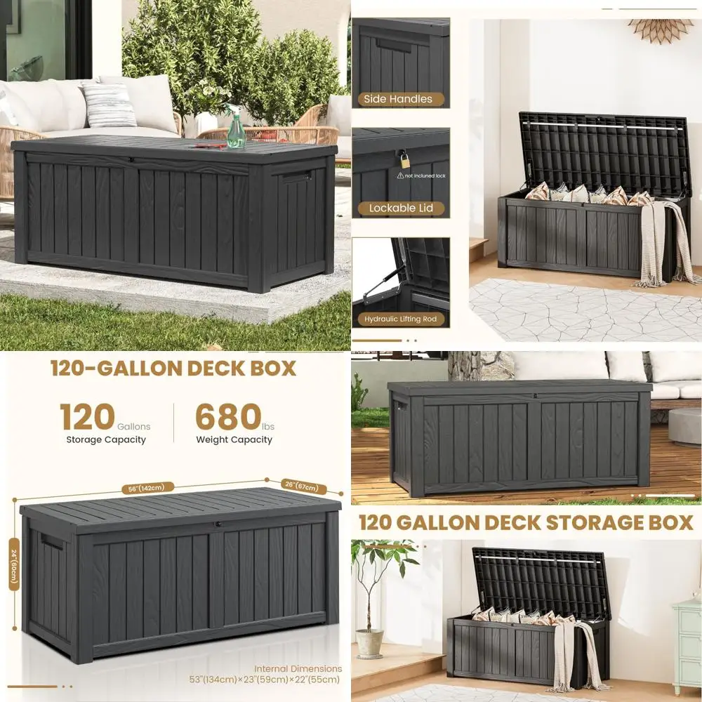 صندوق تخزين خارجي قابل للقفل - أثاث فناء مقاوم للماء سعة 120 جالونًا، أدوات الحدائق، المعدات الرياضية، تنظيم مستلزمات حمام السباحة