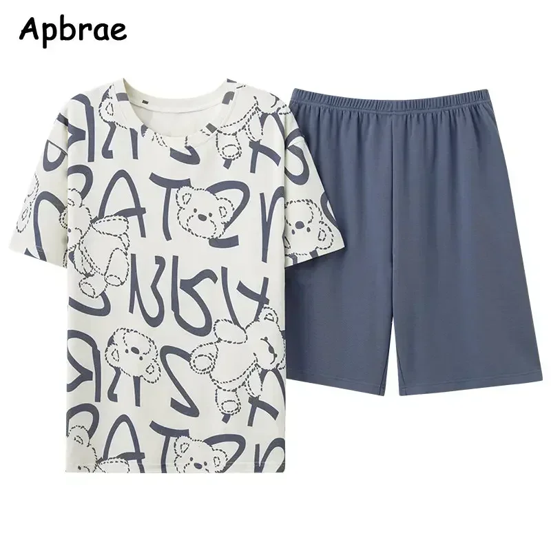 New Summer O-neck Man Pajamas Knitted Cotton Kawaii Dog Printing Sleepwear for Men 3XL Leisure Casual Nightwear Pijamas Set