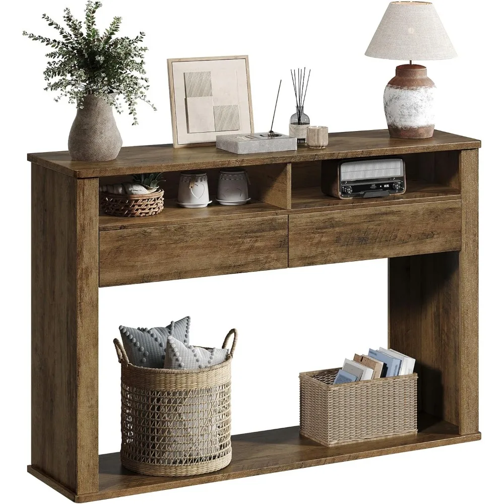 

Консольный столик 43,3 дюйма, узкий стол для прихожей с 2 ящиками, 2 отделениями и нижней полкой, акцентный стол для прихожей в фермерском доме