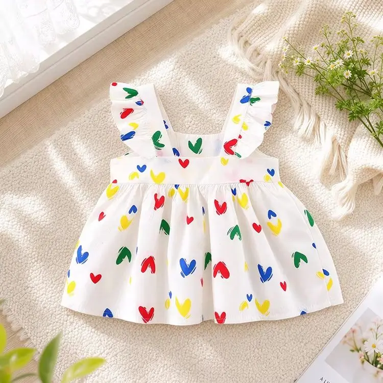 2Pcs/Set Sweet Heart Baby Girls Children Clothes Summer Toddler Dress For Girl Thin Cotton Kids Costume Suit 0 To 3 Y Send Bags