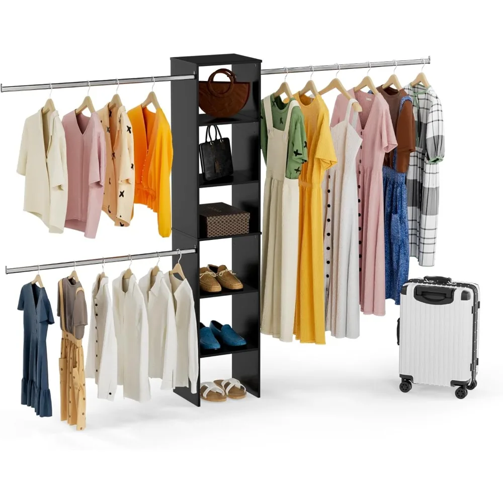 

Closet System, 17" Wide Closet Organizer System with 3 Hanging Rods, Wood Tower Closet Storage for Walk In Closets, Wall Mounted