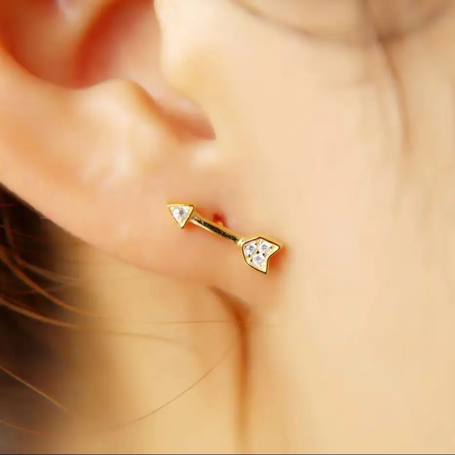 2025 Promotion Rushed Plant Trendy Women Earrings Simple Design Pave Cz Zircon Fashion Jewelry Arrow Cute Girl Stud 925 Earring