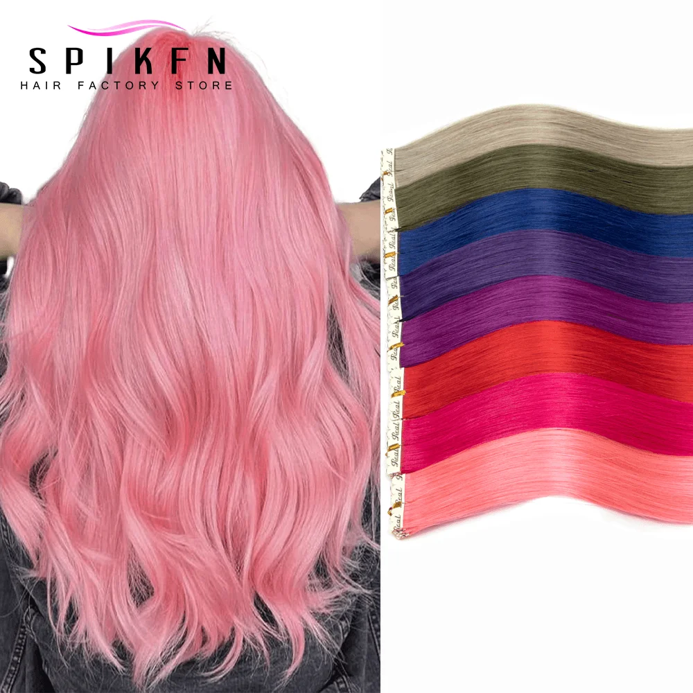 

SPIKFN Мини-лента для наращивания волос, 10 шт., 12 футов, 16 футов, 20 футов, 24 дюйма, человеческие волосы Remy, бесшовные, розовые, машинные наращивания человеческих волос