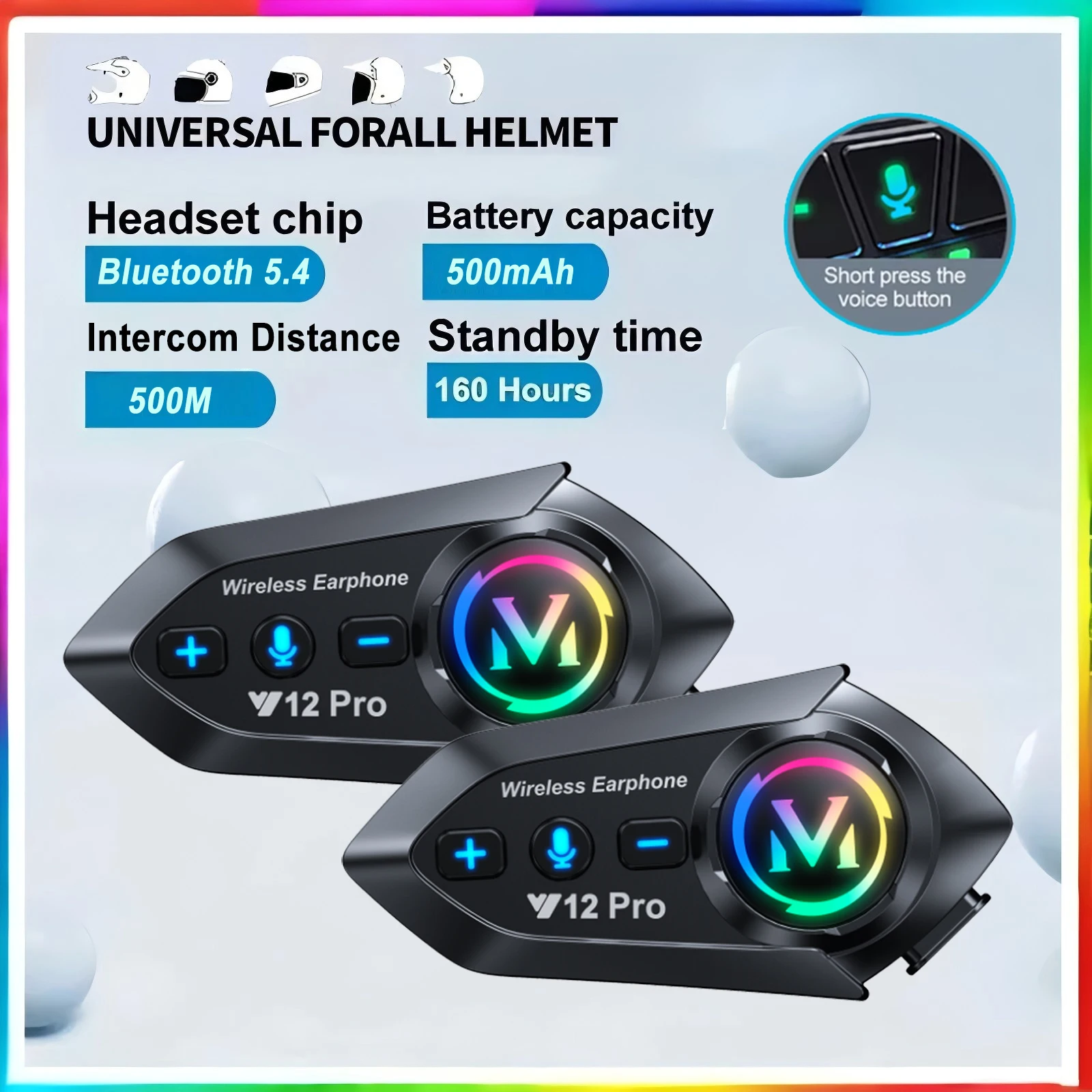 1/2 Stück Y12 Pro Bluetooth 5.4 Headset Helm-Gegensprechanlage Freisprechfunktion Motorrad-Intercom Wasserdicht 500mAh Moto-Interphone