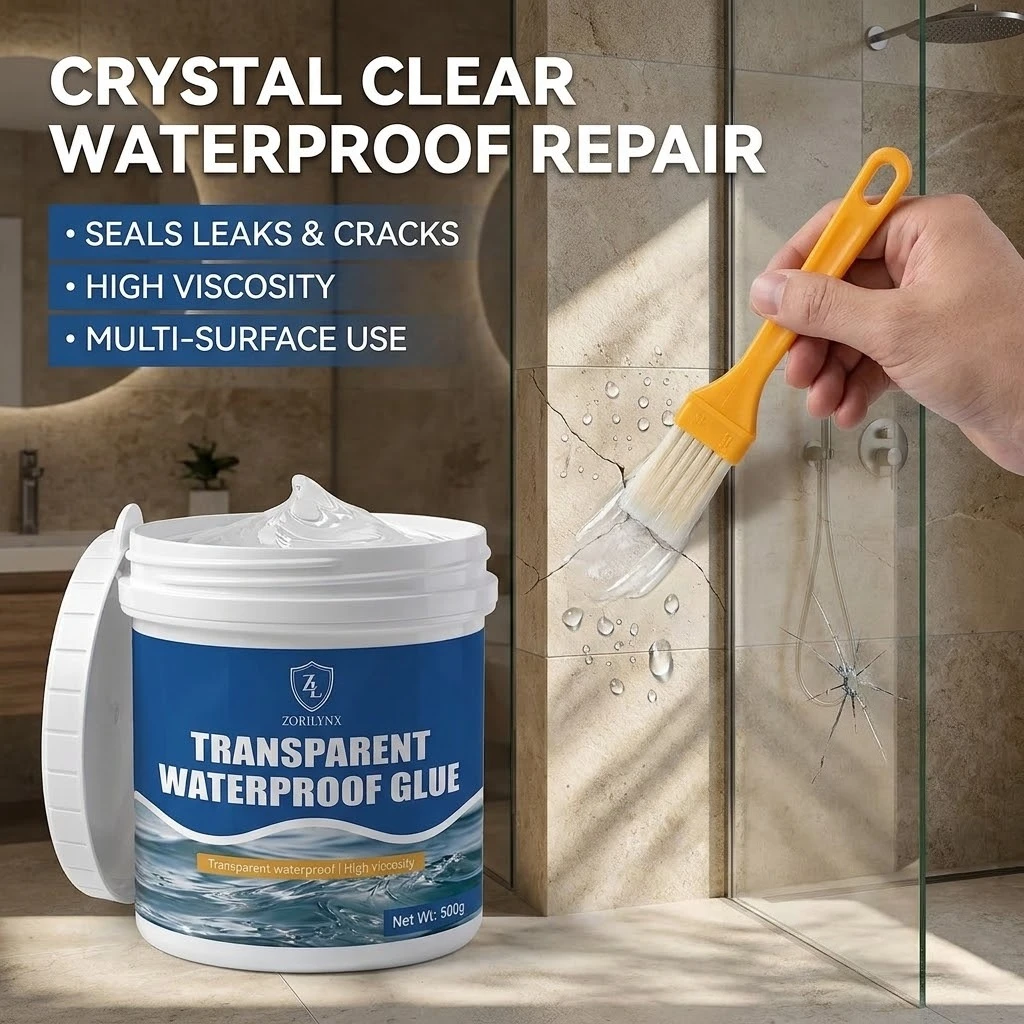 Transparent Waterproof Glue 500g, Invisible Anti-Leak Sealant with Brush, Durable Coating for Roof Bathroom Wall Leak Repair
