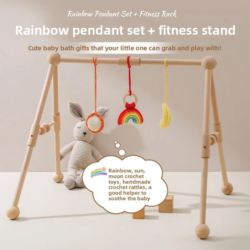Wooden Baby Fitness Rack Baby Grip Rainbow Pendant Toy Newborn Sports Crawling Fitness Bracket