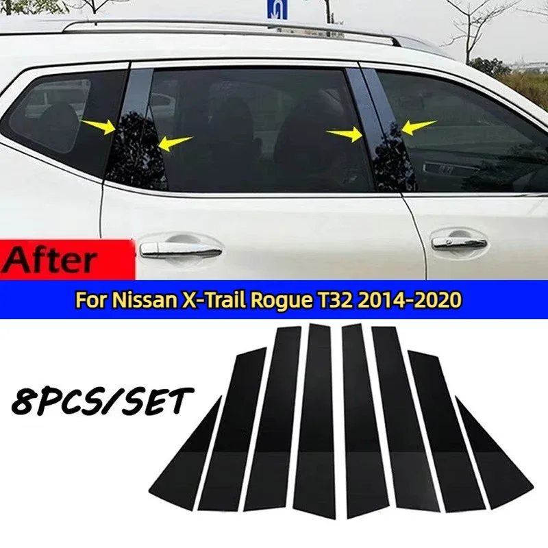 Car Polished Pillar Posts Door Window Trim Cover Moulding For Nissan Qashqai J10 J11 Titan X-Trail Rogue T32 BC Column Sticker