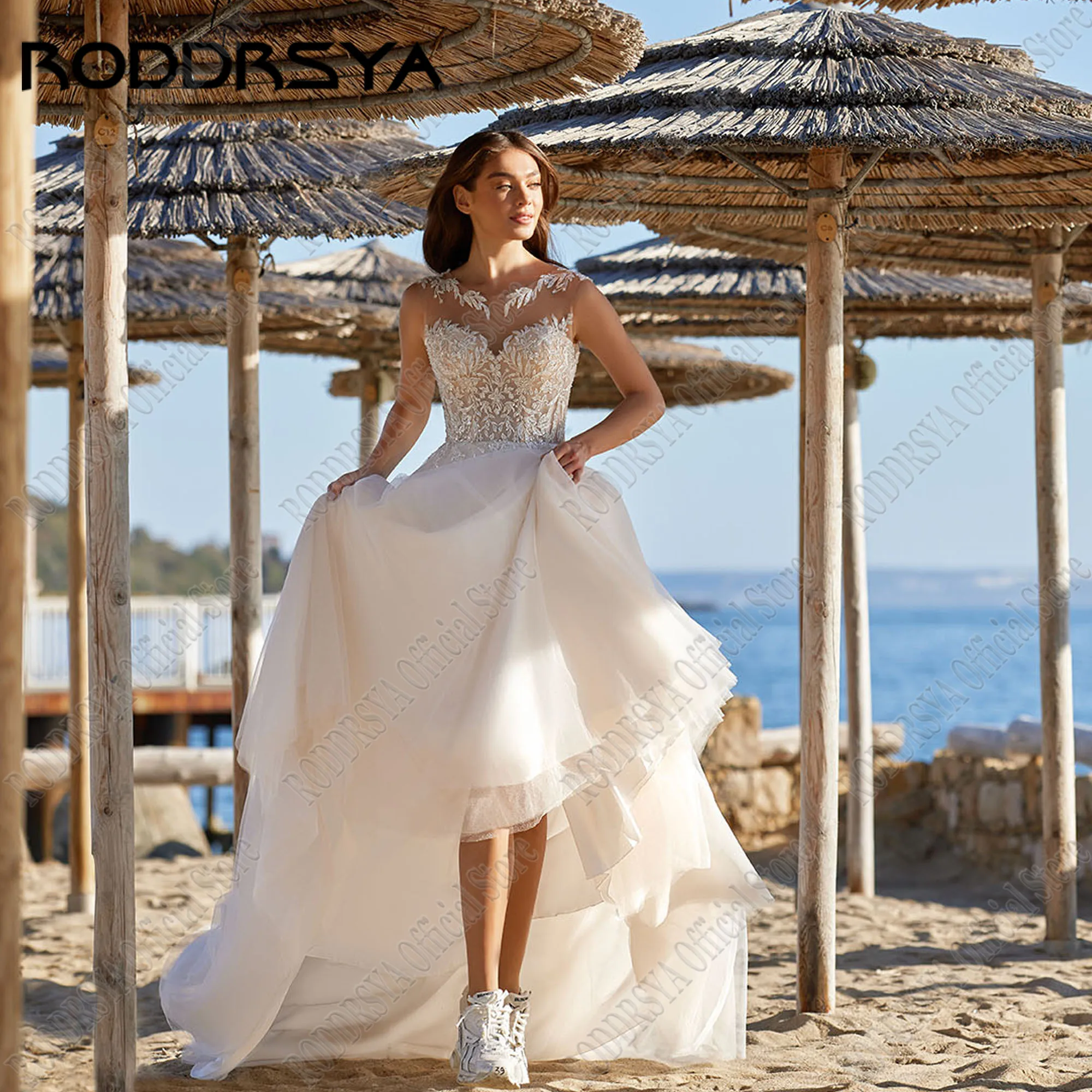 RODDRSYA Beach Sleeveless Wedding Dress 2025 Bride Scoop Neck Tulle A-Line vestido de novia Illusion Back Bride Gowns Customized