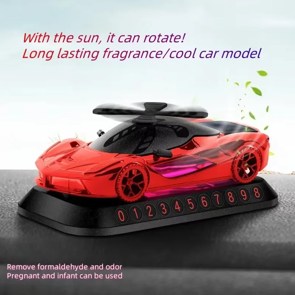 

Solar Car Air Freshener Rotating Sports Car Modeling Aromatherapy Parking Number Plate Ornaments Decoration Accessories