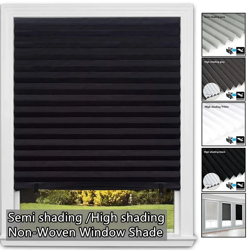 

150/180cm Non-Woven Self-Adhesive Pleated Blinds Folding Curtains for Kitchen Balcony Shades Home Blackout Blinds for Windows