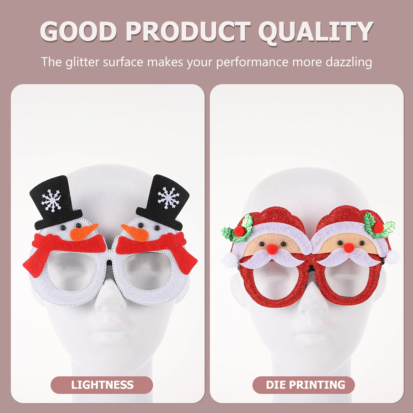 

6 Pcs Christmas Glasses Xmas Decor Accessories Eye Frame Decorations Antler Design Glitter Party Cotton Filling Eyeglasses