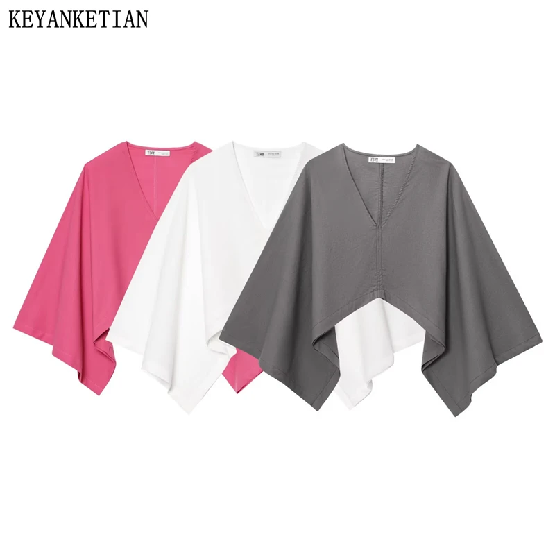

KEYANKETIAN, новая летняя женская рубашка с v-образным вырезом и v-образным вырезом, асимметричное кимоно, верхняя одежда, пуловер, рубашка для женщин