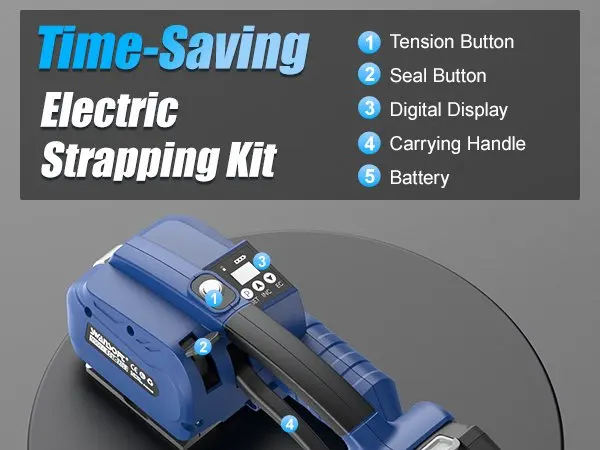SWANSOFT 3200N Electric Strapping Tool Banding Machine for 0.51" - 0.63" PP/PET Straps Electric Strapping Machine 18V 2x4Ah Battery Powered Semi-automatic Banding Tool with Plastic Case