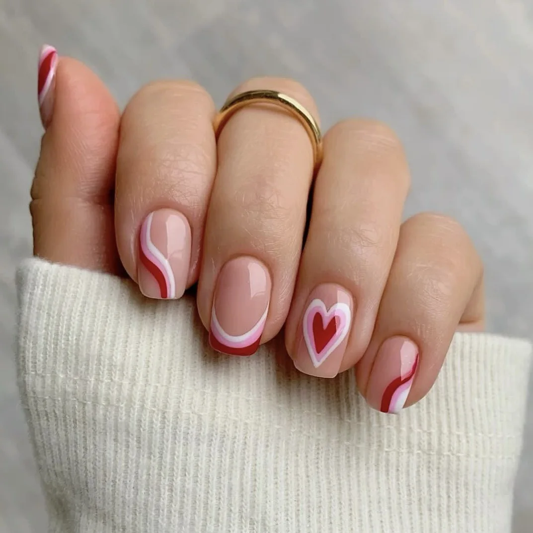 96Pcs Random Mixed‑Color Press On Nails Set Transparent Nails Mixed Styles With Colorful Patterns Stripe Gradient Floral Design