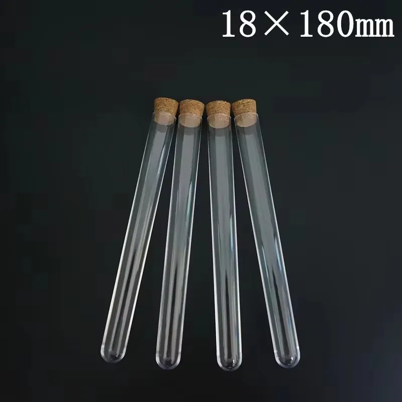 Test Tubes Length 60mm To 180mm Transparent Laboratory Clear Plastic With Corks Caps School Lab Supplies Wedding Favor Gift Tube