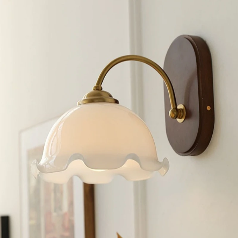 Japanese Ins Style Solid Wood Wall Lamp Simple Glass Shade Home Decor Lighting for Bedroom Living Room  Entryway Corridor Aisle