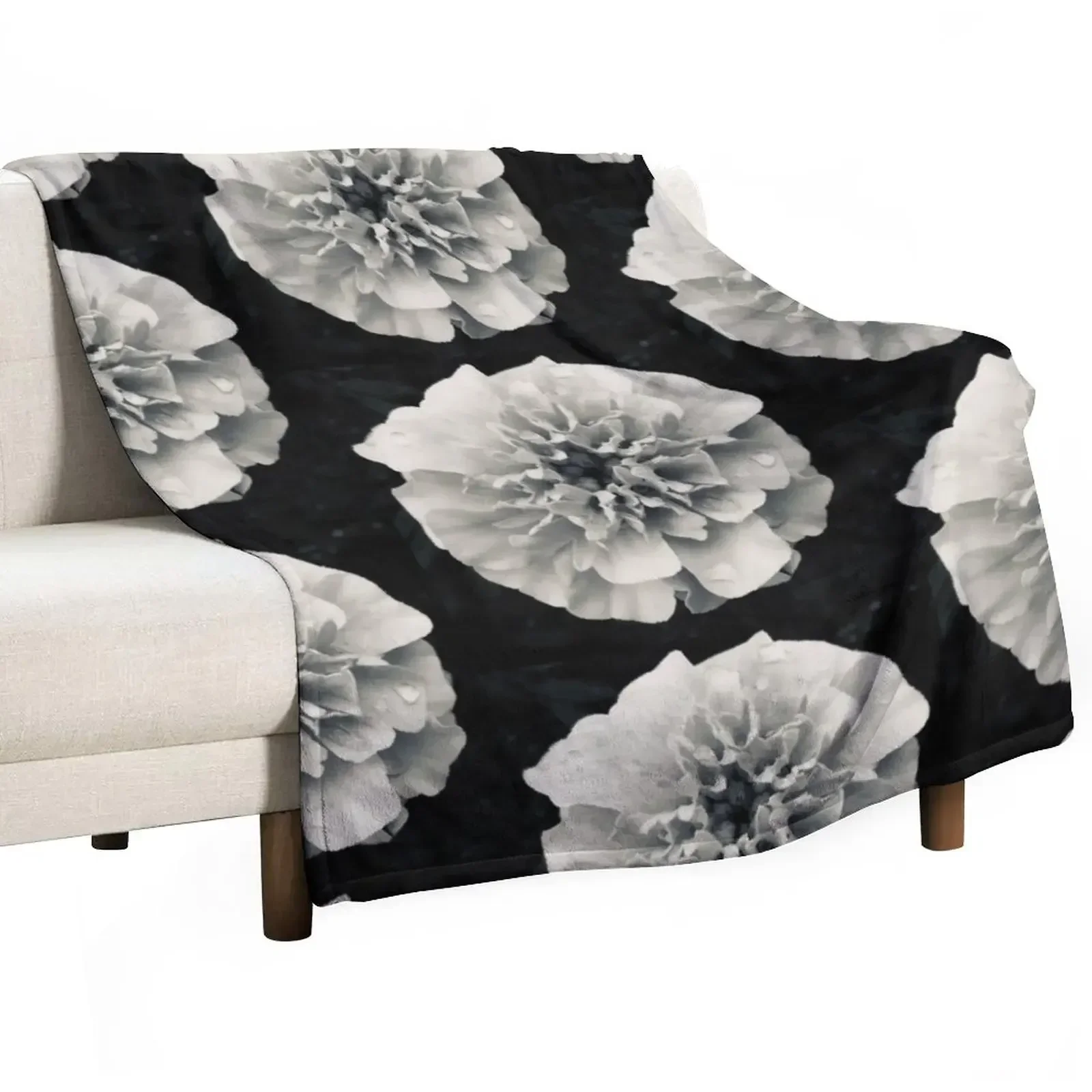 

Black and White Marigold Flower Throw Blanket Winter beds for sofa Blankets