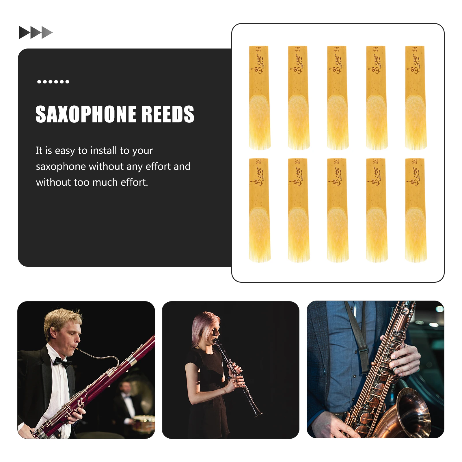 

10 Pcs Traditional Saxophone Reeds Premium Handmade Professional for Students Beginners Instrument Accessories Easy