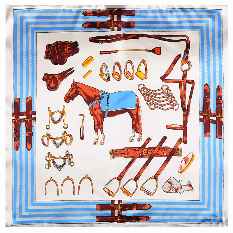 Twill Silk Scarf Woman Forest Animals Print Square Scarves Wraps Bandana Small Hijab Foulards Lady Tie Headband Neckerchief 60CM