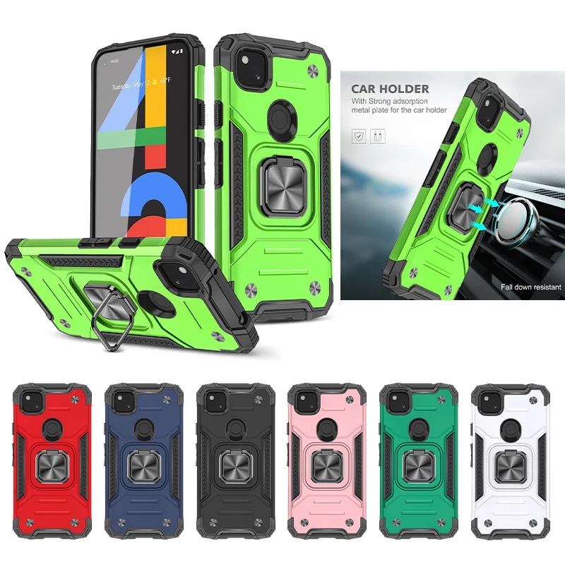 For Google Pixel 4A 5G Case Armor Rugged Shockproof Shell Car Holder Magnetic Ring Stand Phone Case for Pixel 5 5A 4A Back Cover