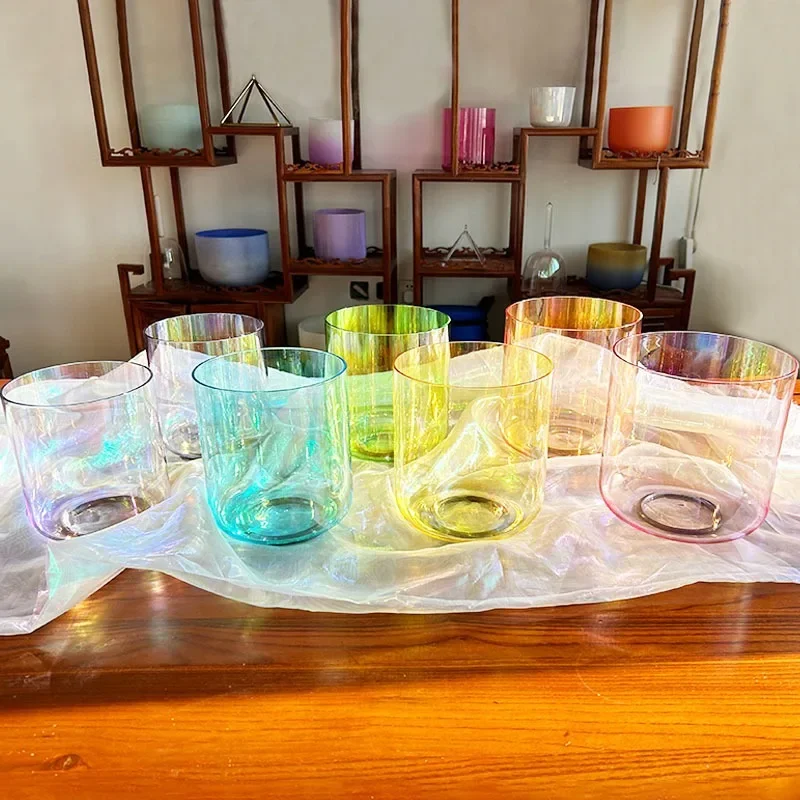 Cosmic Aurora Transparent Color Singing Bowl Quartz Crystal Singing Bowl Meditation Yoga Sound Therapy Crystal Singing Bowl