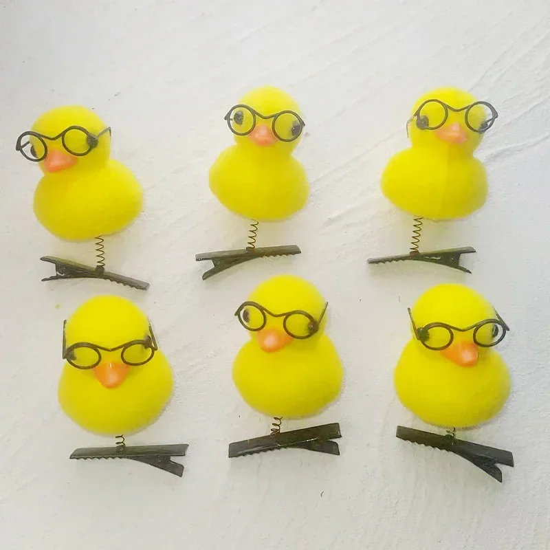 10/20/50/100Pcs/Lot Cartoon Funny Children 3D glasses Little Yellow Duck Plush Hairpin Fashion DIY Duckbill Clip Accessories