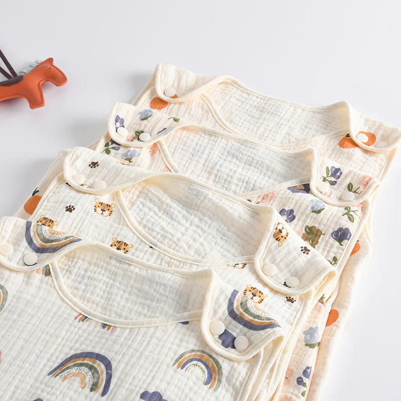 Spring Summer Thin Baby Muslin Sleeping Blanket Boys Girls Cotton Sleep Bag Sleeveless Wearable Newborn Soft Gauze Wrap Pajamas