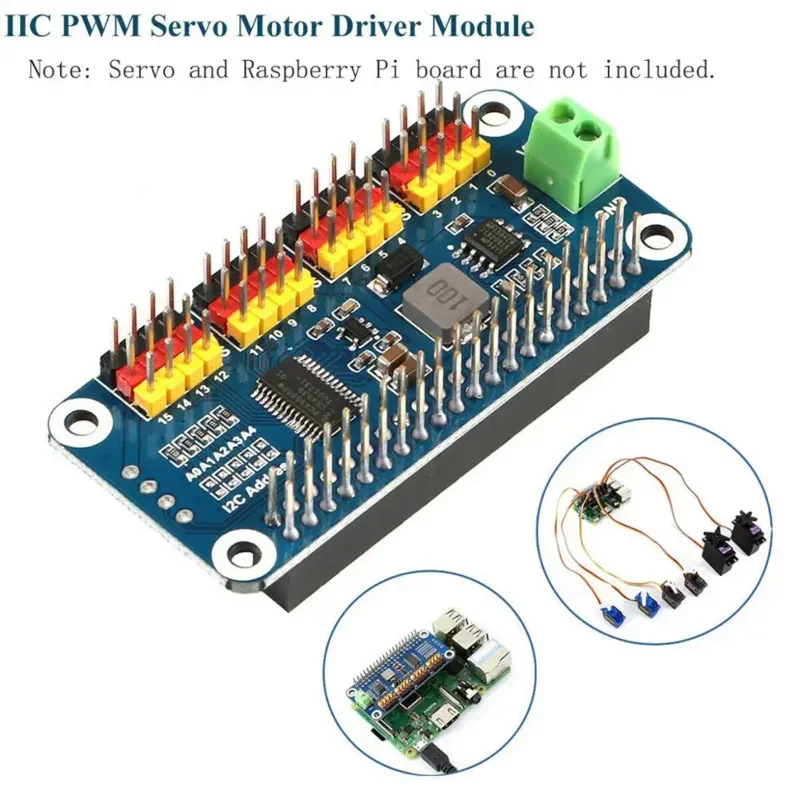 

Модуль серводвигателя 16-PWM, защитная Плата расширения для Raspberry Pi Zero 2 WH 3B Plus 3 4 5 B01