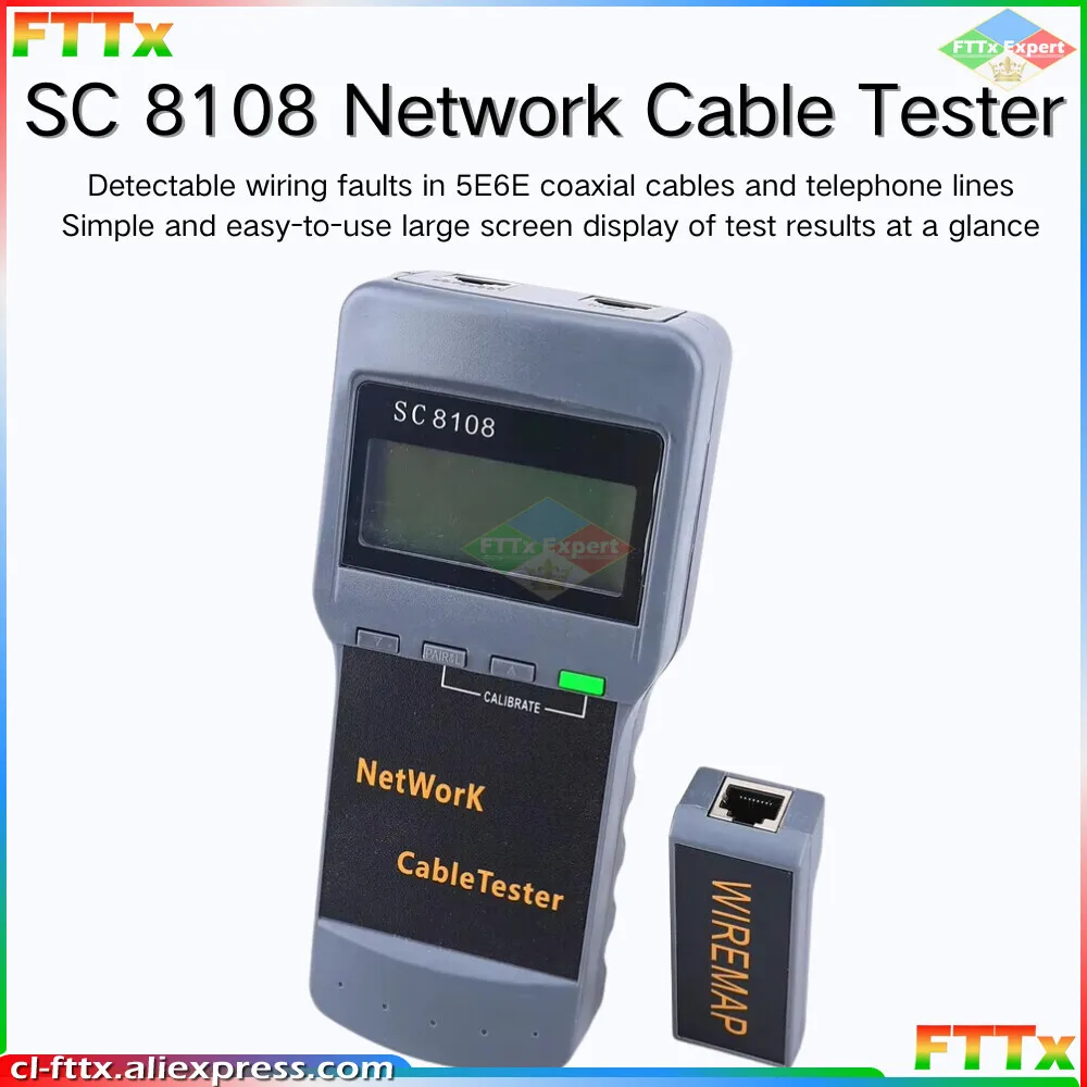 Портативный сетевой тестер SC8108 с ЖК-дисплеем, тестер и измеритель неэкранированных кабелей RJ45 Cat5e Cat6 UTP, инструмент для тестирования телефонных кабелей RJ11