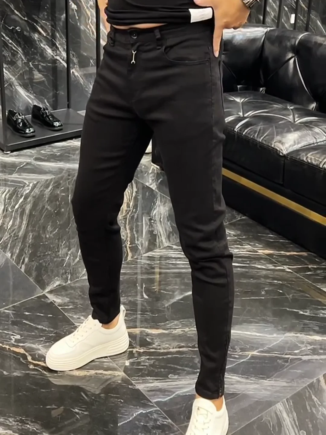 

Мужские джинсы Slim Fit на молнии, прямые, модные, простые, универсальные, повседневные, длинные брюки для весны и осени