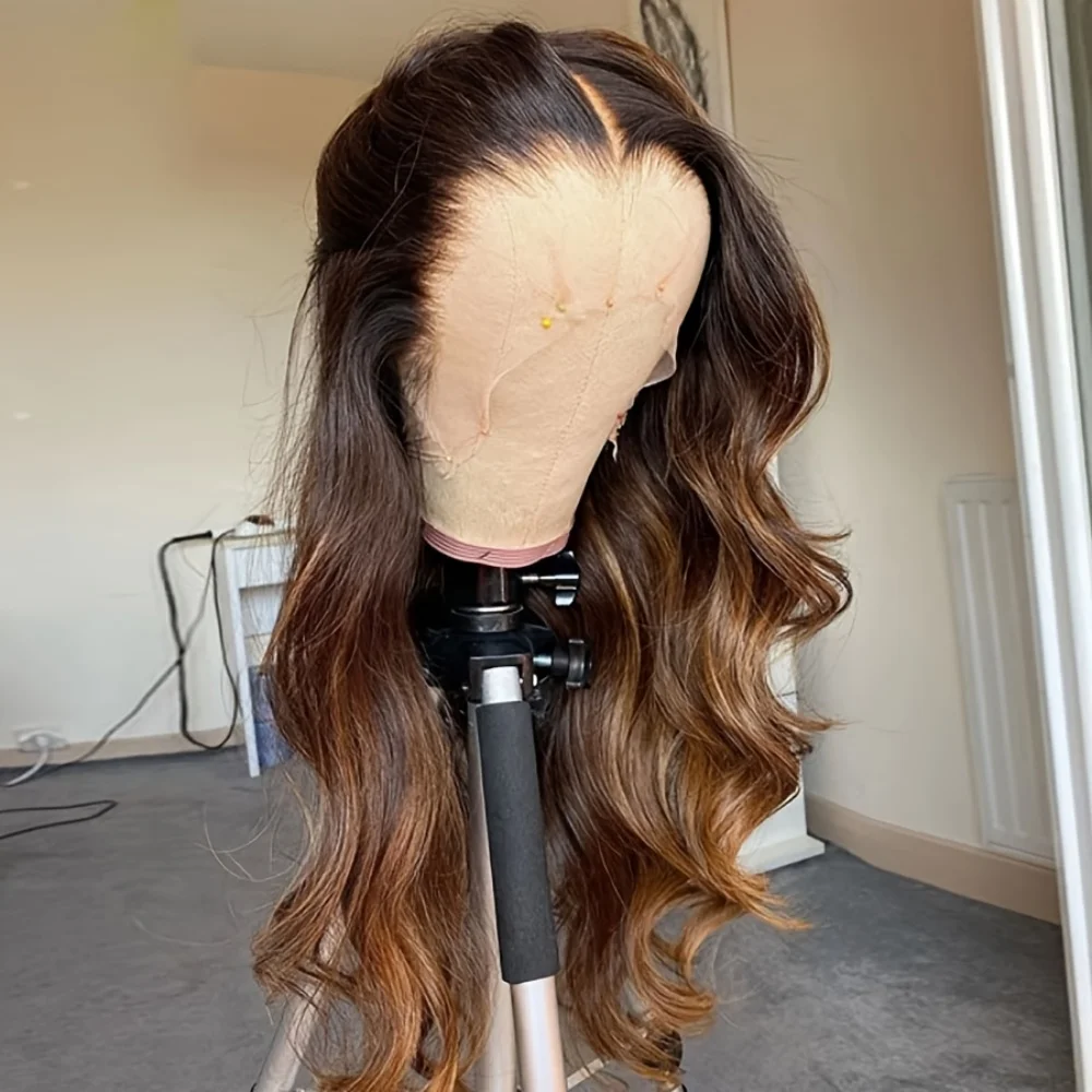 

18inch Body Wave Ombre Blond 5*5 Lace Front Hair 100% Human Hair Wig 150 Density with Baby Hair Pre-Plucked Soft Hair Wig
