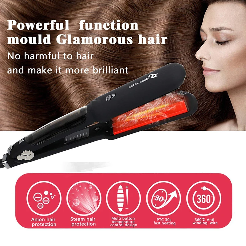 Professional electric hair straightener Ceramic negative ion hair straightener infrared heating steam iron spray splint