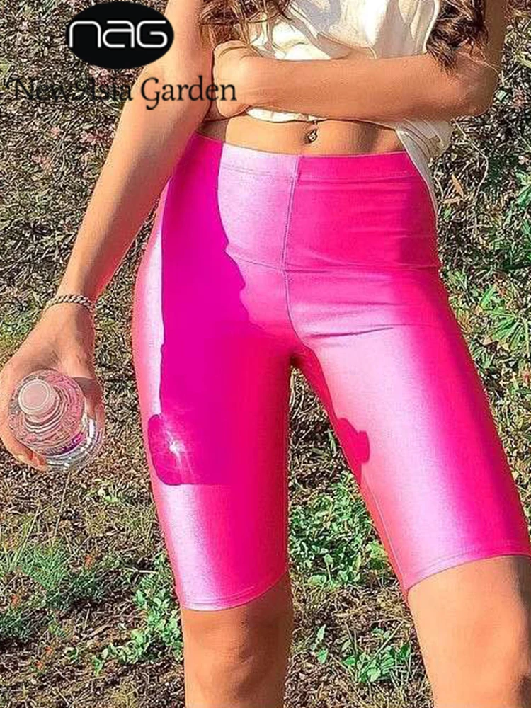 NewAsia Neon Biker Shorts Women 2019 New Solid Color Spandex Elastic High Waist Shorts Pink Sexy Bodycon Summer Casual Shorts