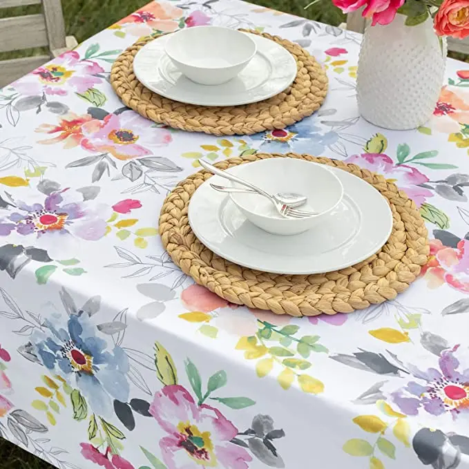 Kitchen Rectangle Tablecloth Summer Watercolor Blooming Floral Tablecloth Wedding Party Picnic Dinner Decoration Table Cover