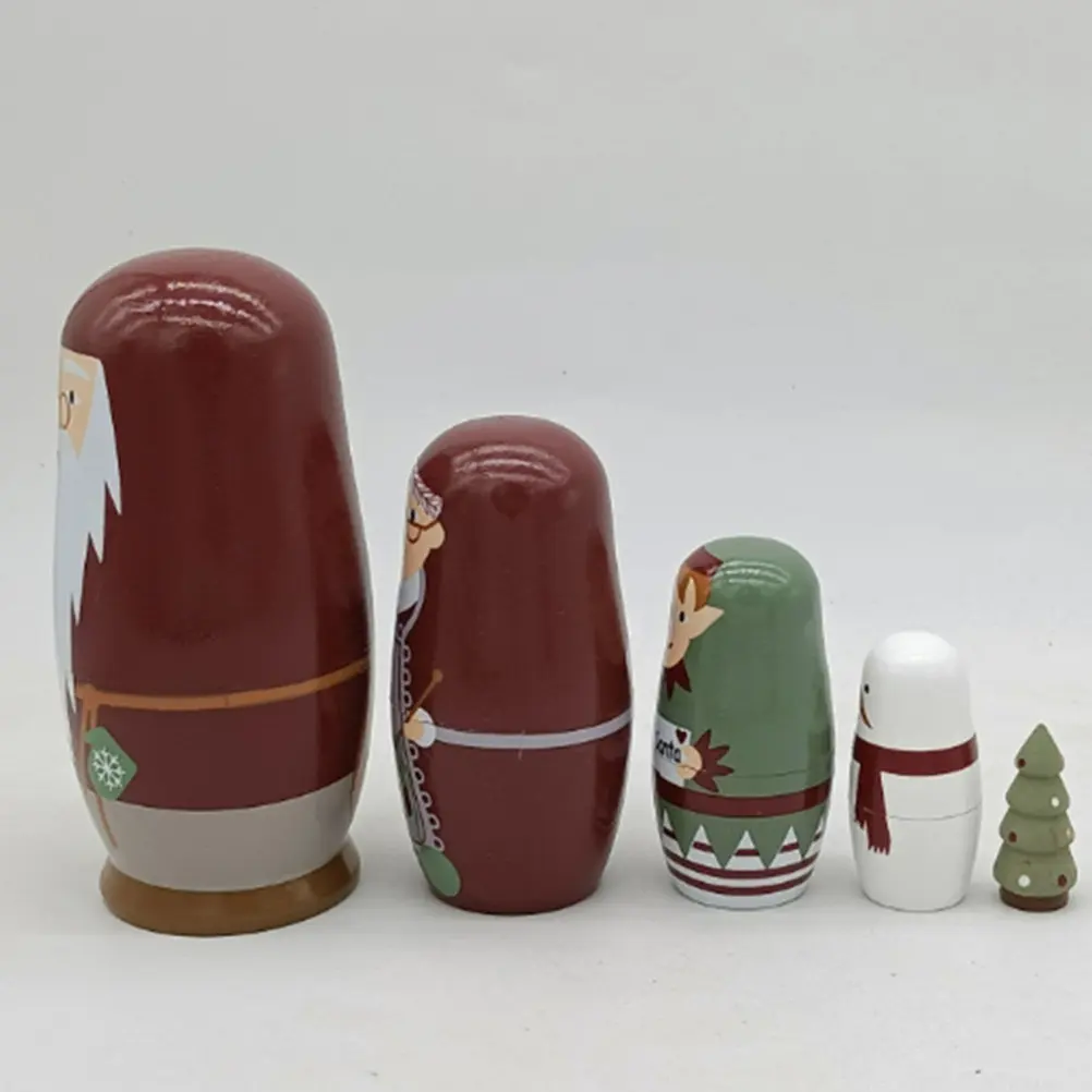 

1Set Russian Nesting Wooden Christmas Crafts Stacking Handicraft Home Decor Accents 5 Layer Xmas Wood Nesting