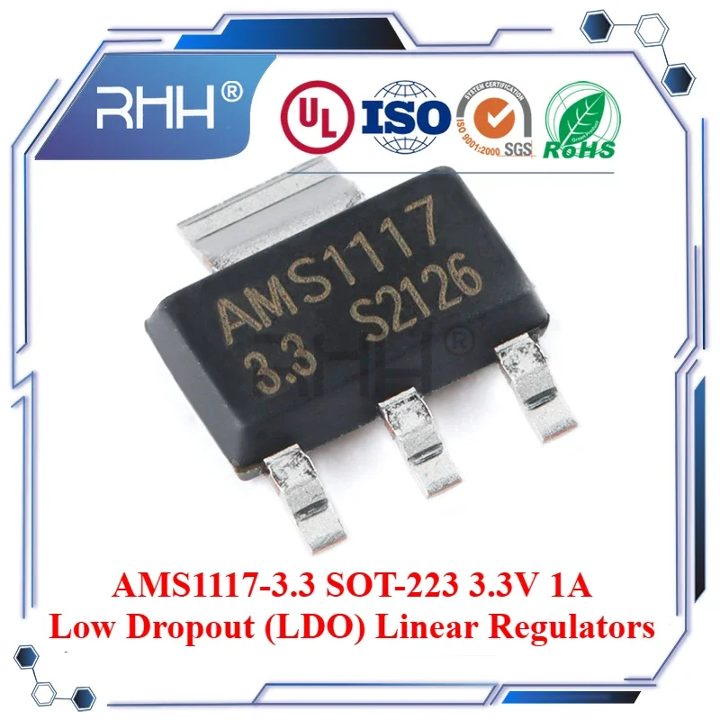 AMS1117-3.3 LDO linear regulator chip  SOT-223  60dB PSRR 120Hz 1A 3.3V Low Dropout (LDO) Linear Regulators