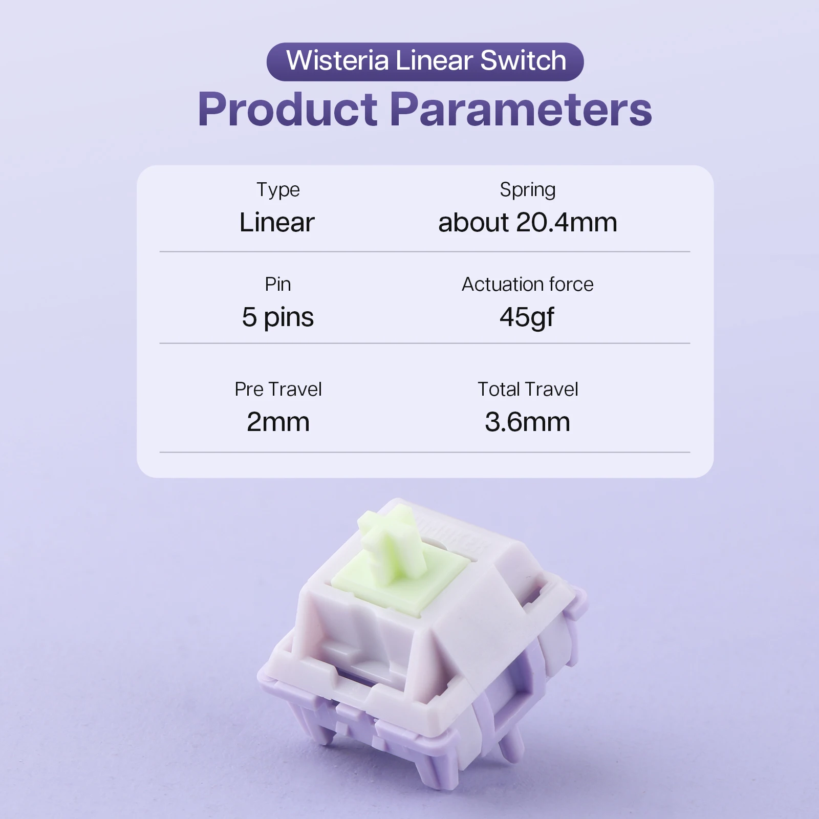 30/100 Pieces EPOMAKER Wisteria Linear 45gf Factory Lubed 5-Pin Switches Set for Hot Swappable Mechanical Gaming Keyboard