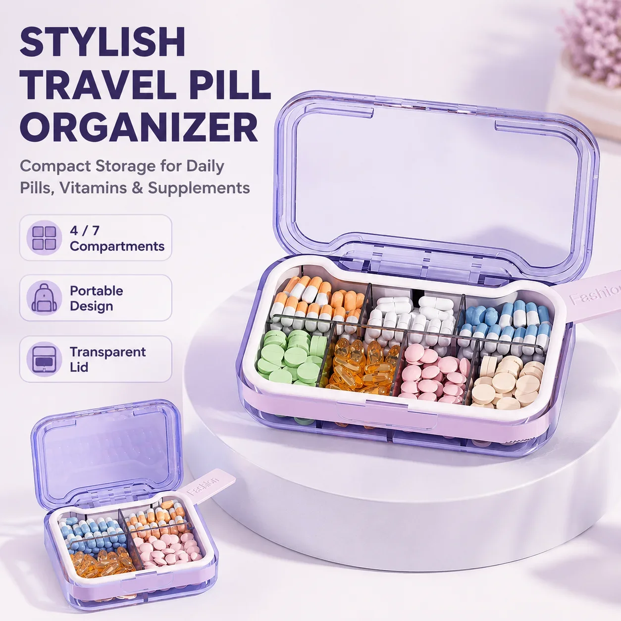 New Hot Portable Travel Premium Small Weekly 4/7 Grids Pill Box Storage Cases Organizer Container for Vitamins Medicine FishOils