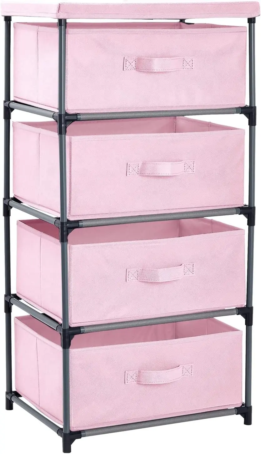 

Juvale 4-Tier Tall Closet Dresser with Drawers - Clothes Organizer and Small Fabric Storage for Bedroom (Pink)