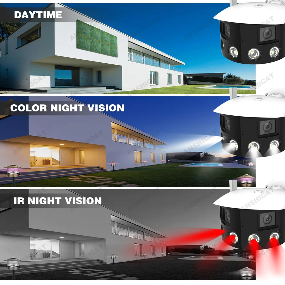 Imagem -06 - Anshicat-câmera ip Fixa ao ar Livre Ângulo de Visão Ultra Amplo 360 ° Wifi Panorâmico Lente Dupla Detecção Humana ai Câmera de Segurança 4k 8mp 4mp