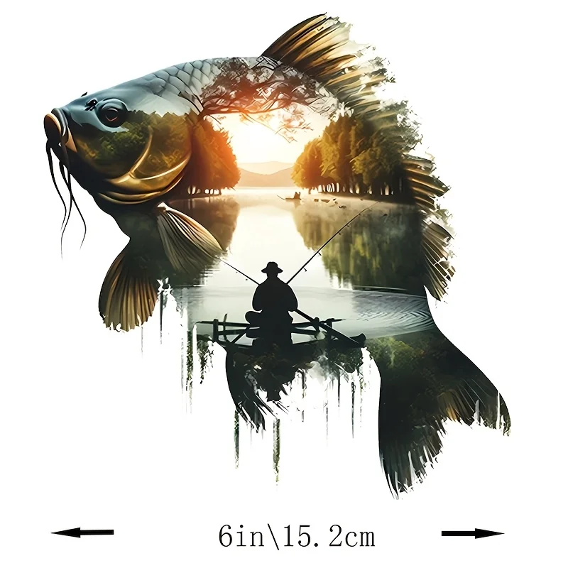 

1pc Carp & Fisherman Lakeside Sunset Vinyl Sticker Glossy Waterproof Decal for Motorcycle Helmet Car Laptop Window