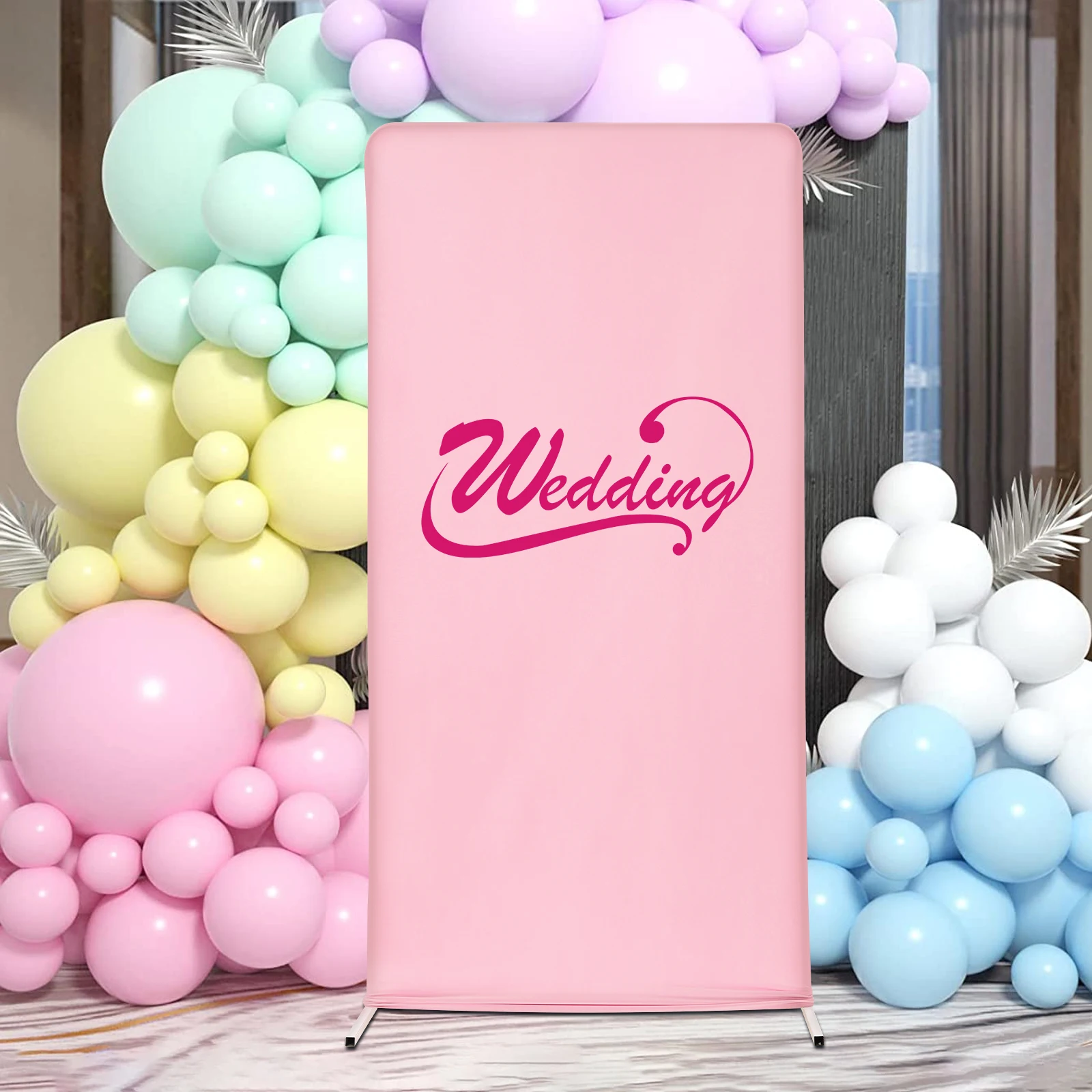 1*2M Wedding Stand+Cover, Metal Wedding Stand Balloon Arch Frame Photo Backdrop Stands for Wedding Birthday Party Decor Prop